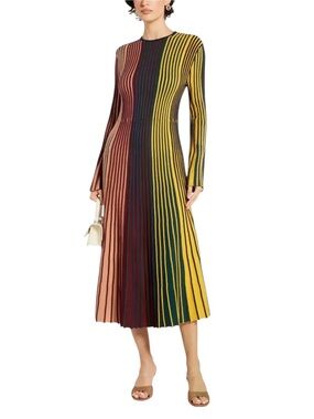 Simon Miller Celia Striped Long Sleeve Ribbed Midi Dress